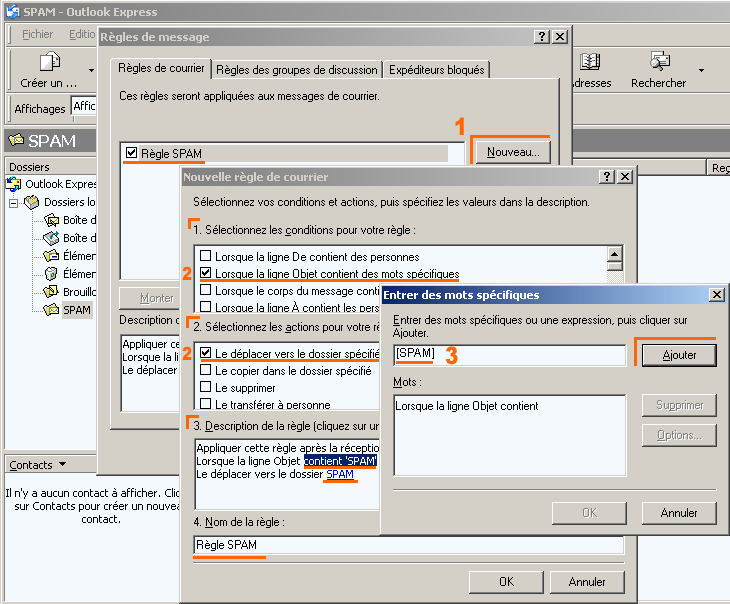 Outlook Express : Configuration du Filtre de spam
