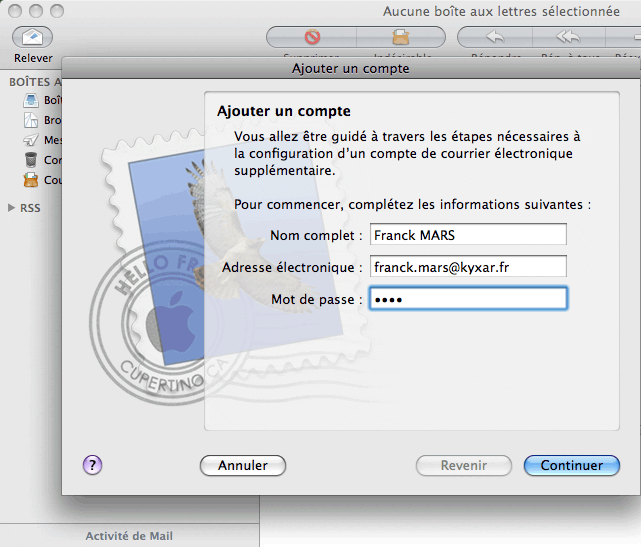 Mail pour Mac Os X d'Apple : Configuration d'un compte de messagerie