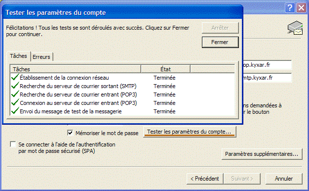 Outlook 2002 XP : Configuration d'un compte de messagerie