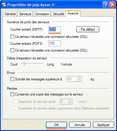 Outlook Express : Configuration d'un compte de messagerie