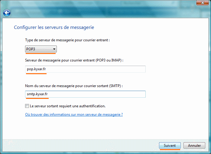 Windows Mail : Configuration d'un compte de messagerie